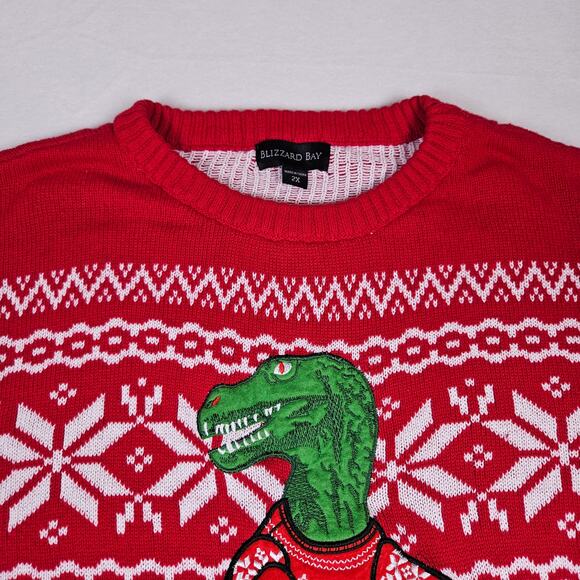 Ugly Christmas Sweater Funny Blizzard Bay T-Rex Fair Isle Unisex 2X Cotton Knit - Picture 5 of 13